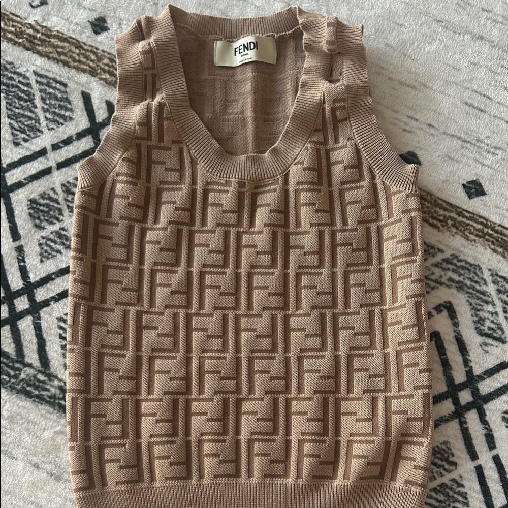 Fendi Tan Textured Knit Sleeveless Top